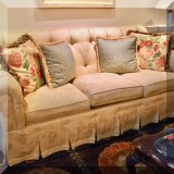 F08. Tufted damask sofa. 33”h x 84”w x 40”d 